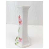 Porcelain Hatpin Holder - Hexagonal Vase with Pink Floral Pattern