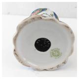 Nippon Hatpin Holder - Floral Ceramic with Blue Trim