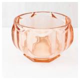 Pink Glass Bowl - Faceted Sides with Octagonal Base - Decorative Dish Approx. 4"