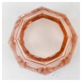 Pink Glass Bowl - Faceted Sides with Octagonal Base - Decorative Dish Approx. 4"