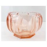Pink Glass Bowl - Faceted Sides with Octagonal Base - Decorative Dish Approx. 4"