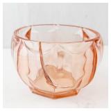 Pink Glass Bowl - Faceted Sides with Octagonal Base - Decorative Dish Approx. 4"