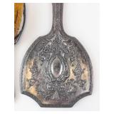 Antique Silver Hand Mirror & Brush Vanity Set with Ornate Floral Motifs