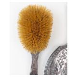 Antique Silver Hand Mirror & Brush Vanity Set with Ornate Floral Motifs