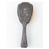 Antique Silver Hand Mirror & Brush Vanity Set with Ornate Floral Motifs