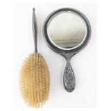 Antique Silverplate Vanity Mirror & Hair Brush Set