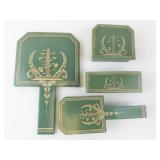 Vanity Set - Vintage Green Bakelite/Celluloid with Mirror & Brushes