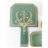 Vanity Set - Vintage Green Bakelite/Celluloid with Mirror & Brushes
