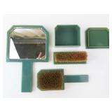 Vanity Set - Vintage Green Bakelite/Celluloid with Mirror & Brushes