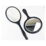 Vintage Black Hand Mirror Pair - Round & Oval, 2-Piece Set