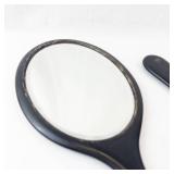 Vintage Black Hand Mirror Pair - Round & Oval, 2-Piece Set