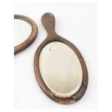 Wooden Hand Mirrors - Round & Oval (Lot of 2)