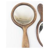 Wooden Hand Mirrors - Round & Oval (Lot of 2)