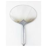 Vintage Art Deco Silver Hand Mirror - Round Vanity Mirror With Shield Crest Handle
