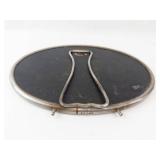 Vintage Round Vanity Mirror with Folding Stand - Silver-Tone Metal Frame