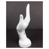 White Porcelain Hand Figurine with Pink Rose Floral Transfer