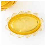 Sugar Bowl with Lid - Amber Glass, Pressed Swirl Pattern