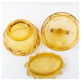 Sugar Bowl with Lid - Amber Glass, Pressed Swirl Pattern