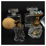 5-Piece Clear Glass Perfume Bottle Set - Brass Pumps & Turquoise Top