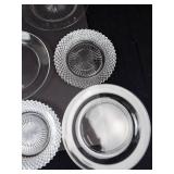 Group of 11 Various Clear Glass Dessert Plates & Chargers - Starburst Pattern, Assorted Sizes