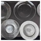 Group of 11 Various Clear Glass Dessert Plates & Chargers - Starburst Pattern, Assorted Sizes
