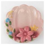 Shell-Shaped Pink Floral Ceramic Trinket Dish 3"