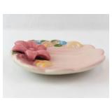 Shell-Shaped Pink Floral Ceramic Trinket Dish 3"