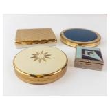 Vintage Gold-Tone Makeup Compacts - 4-Piece Enamel & Mirror Collection
