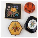 Vintage Floral Enamel Powder Compacts - 4-Piece Set (Square, Round, Hexagon, Octagon)