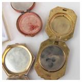 Vintage Floral Enamel Powder Compacts - 4-Piece Set (Square, Round, Hexagon, Octagon)