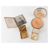 Vintage Gold-Tone Vanity Set with Beaded Round Powder Compact, Photo Album & Mini Boxes