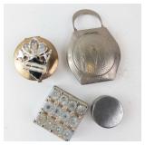 Vintage Vanity Jewelry - California Pin, Floral Enamel Brooch, Silver Hex Powder Compact