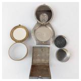 Vintage Vanity Jewelry - California Pin, Floral Enamel Brooch, Silver Hex Powder Compact