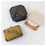 Vintage Octagonal Powder Compacts, Puff Box & Pink Pencil Set