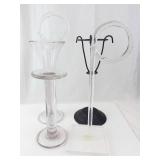 Hat Stands - Clear Glass & Black Metal Display Stands (2-Piece)