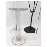 Hat Stands - Clear Glass & Black Metal Display Stands (2-Piece)