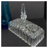 Glassware Collection: Diamond-Pattern Lidded Candy Dish Cover, Flower Bowls, Rectangular Pattern Box Lid
