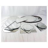 Ornate Oval Wall Mirror with Carved Frame - Geometric Mirror Panels Salvage (13 Total)