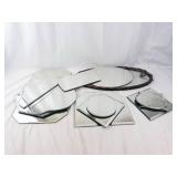 Ornate Oval Wall Mirror with Carved Frame - Geometric Mirror Panels Salvage (13 Total)