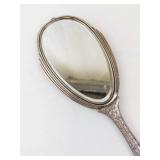 Hand Mirror - Antique Silver Plate with Engraved Floral Handle