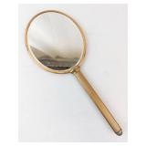 Brass Round Hand Mirror - Blue Patina on Back, Vintage Vanity Accessory