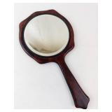 Hand Mirror - Vintage Round Glass in Dark Mahogany Wood Frame