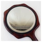 Hand Mirror - Vintage Round Glass in Dark Mahogany Wood Frame