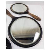 Vintage Hand Mirror Set - Round Mirrors with Wood & Black Lacquer Handles