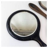 Vintage Hand Mirror Set - Round Mirrors with Wood & Black Lacquer Handles