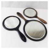 Vintage Hand Mirror Set - Round Mirrors with Wood & Black Lacquer Handles