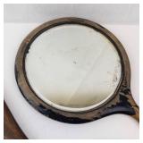 Vintage Hand Mirror Set - Round Mirrors with Wood & Black Lacquer Handles