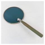 Vintage Round Hand Mirror - Green Handle, Silver Rim