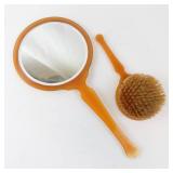 Orange Plastic Vanity Mirror & Brush Set - 2-Piece