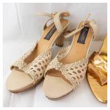 VINTAGE Beige Woven Sandals, Gold Metallic Bow Sandals, Tan Perforated Sandals, Black Leather Ankle Boot